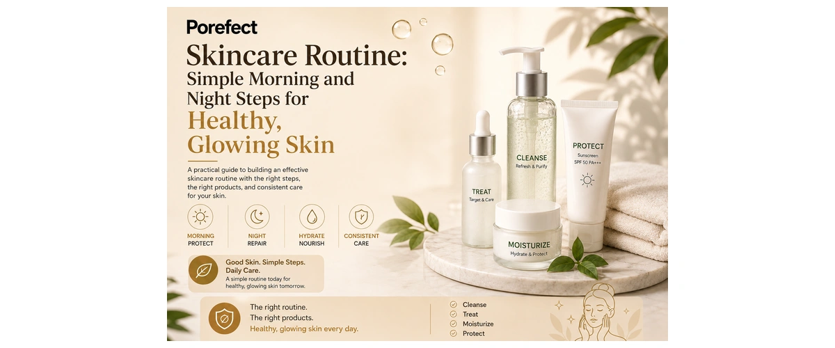 Simple morning and night skincare routine for healthy glowing skin