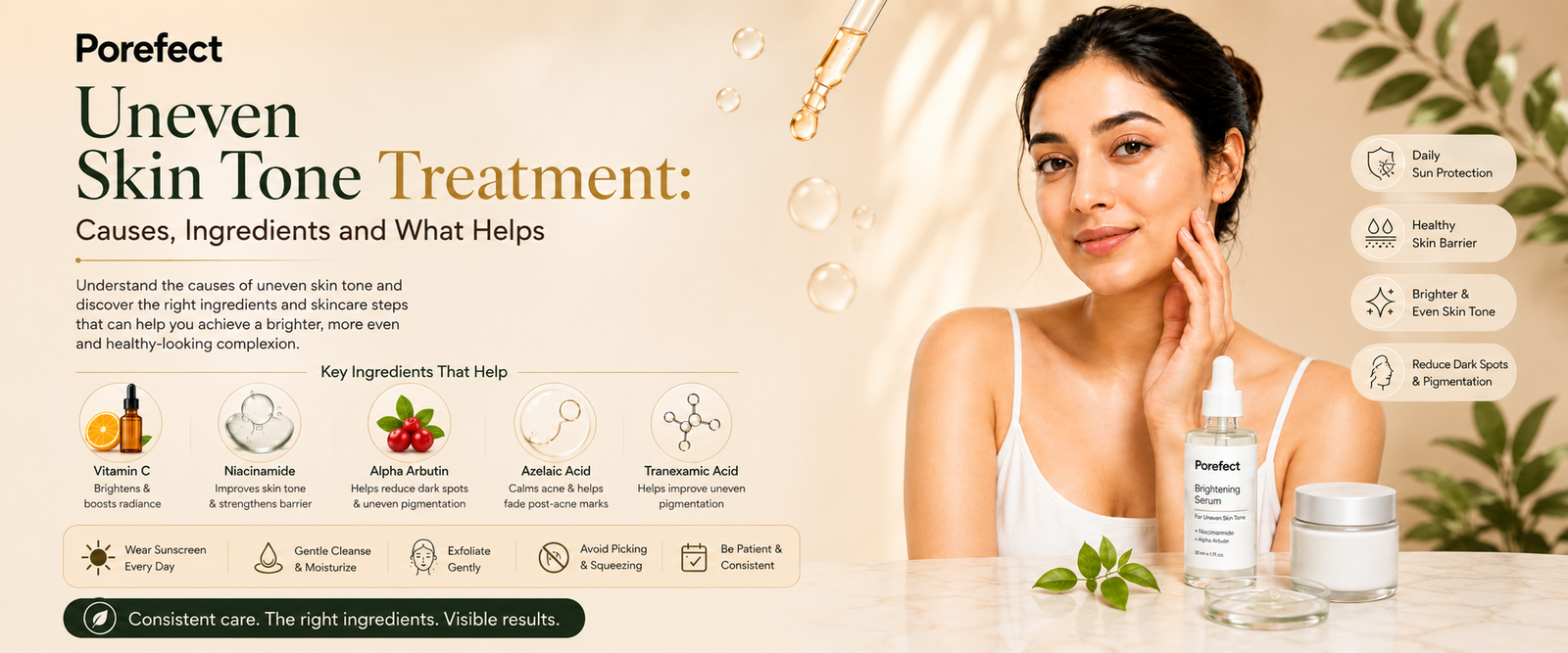 Uneven skin tone treatment for pigmentation and dark spots