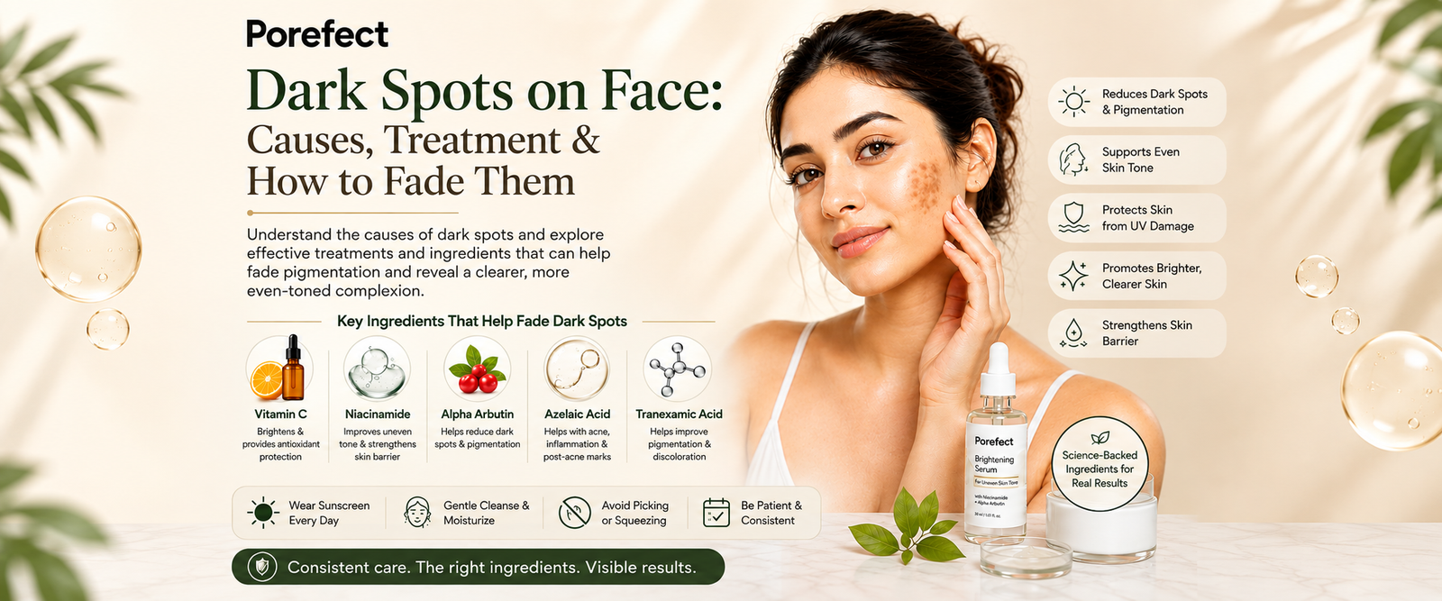 Dark spots on face treatment for pigmentation and acne marks