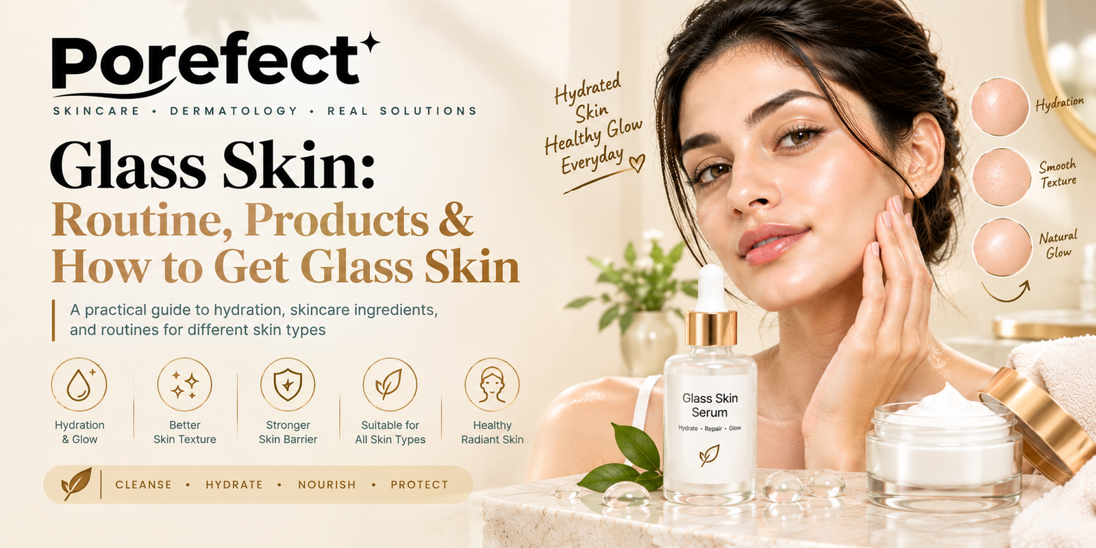 glass skin routine with hydrating skincare products